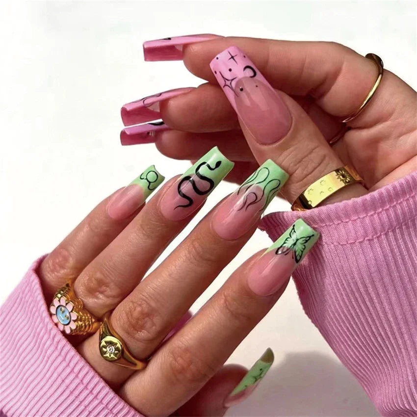 24p Artificial Acrylic Nail Art Fake Nails Full Coverage Removable Press On Nails Tip French Light Pink Heart False Nail Designs