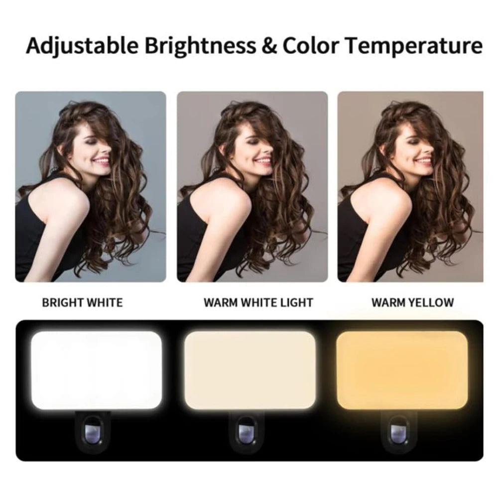 3 Modes Adjustable Brightness Portable Mini Selfie Fill Light Rechargeable Clip On For Phone Laptop Tablet Meeting Make Up