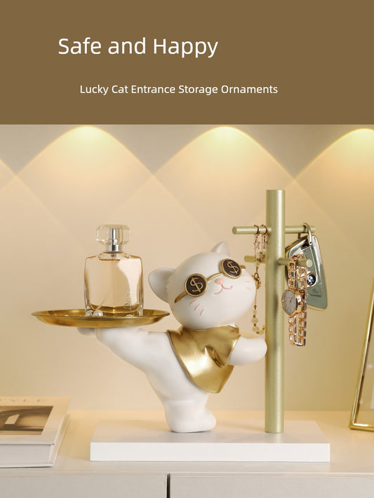 Key Storage Decoration Home Tray Moving Fortune Cat