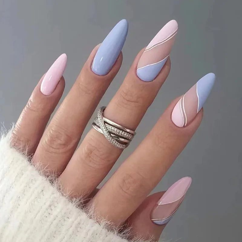 24Pcs Ballerina Press On Nail Tips Oval Head False Nails Almond Artificial Fake Nails With Glue Full Cover Press Manicure Tools
