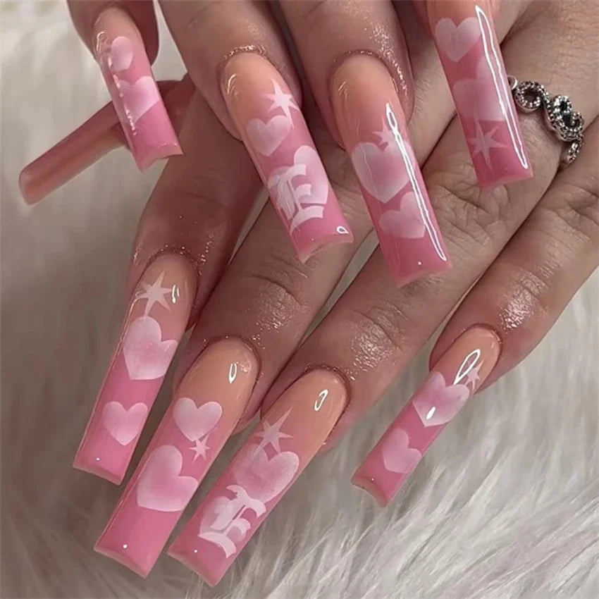 24p Artificial Acrylic Nail Art Fake Nails Full Coverage Removable Pressing Nail Tips Lotus Root Pink Leopard Print False Nails