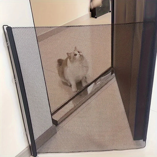 Easy To Install Black Pet Door Without Drilling - Retractable Safety Fence for Indoor Stairs, Dog and Pet Fences