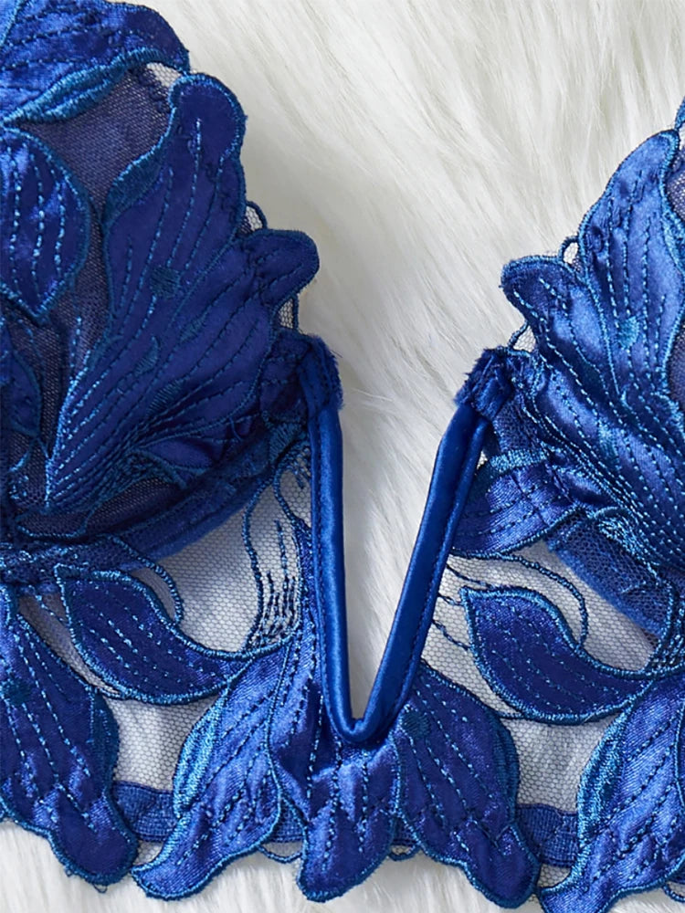 Sexy Underwear For Women Steel Ring Push Up Bra Bilizna Tulle Embroidery Lingerie Ensemble Erotic Lingerie Lace Intimate Outfits