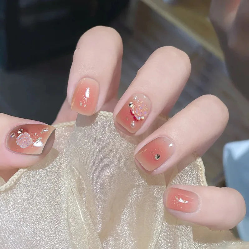 24Pcs Mid-length Ballet False Nails Cute Childlike Rainbow Press On Nails Iced Through Milk Tea Fake Nails Free Shipping Items