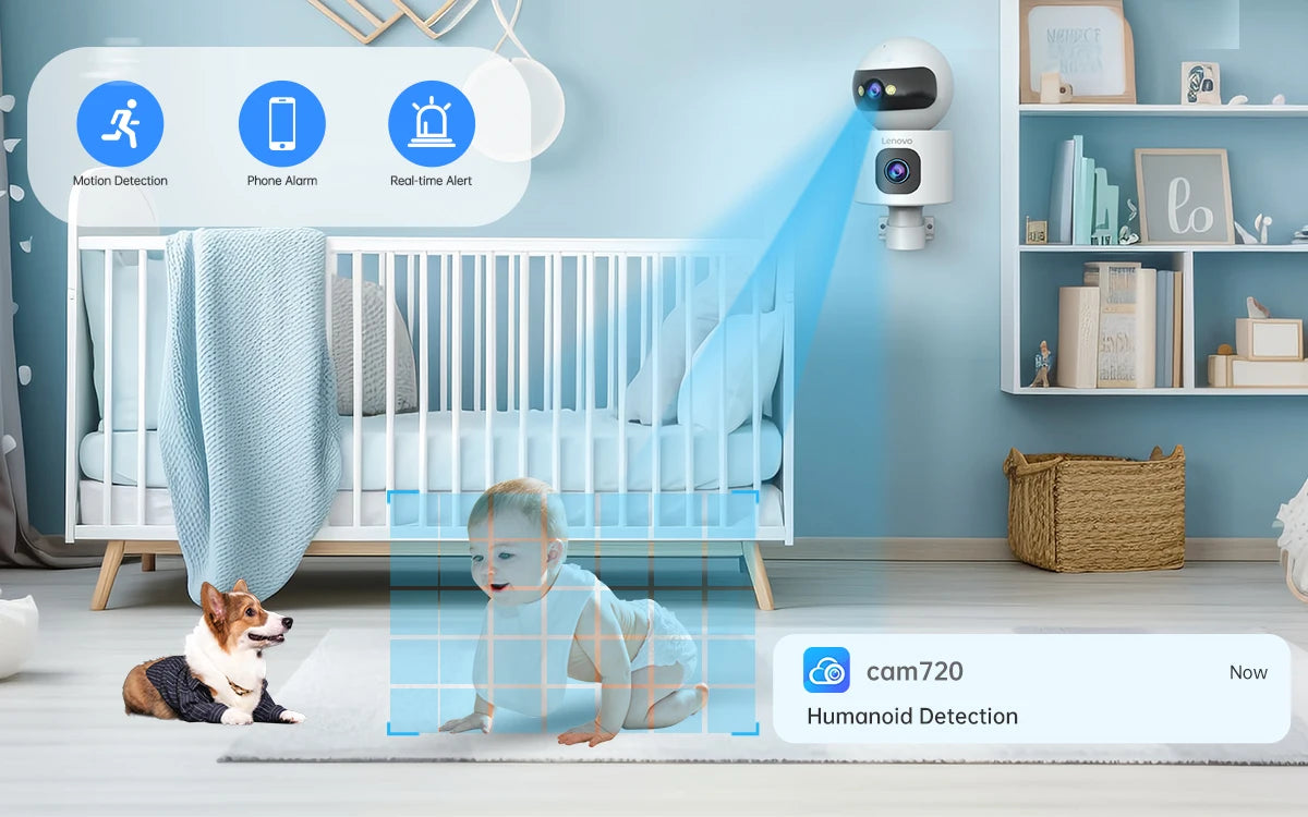 Lenovo 4K IP Camera 5G WiFi Dual Lens Smart Home Auto Tracking CCTV Camera Wireless Surveillance Camera Security Baby Monitor