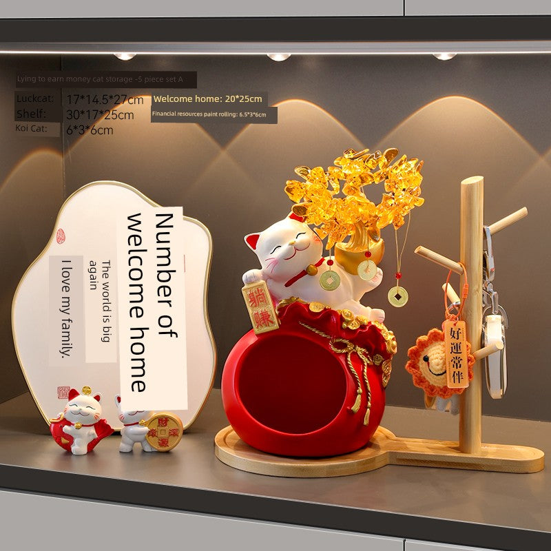 Haibeihai Lucky Cat Key Storage Entrance Decoration Home Living Room Desktop Pachira Macrocarpa Entrance Decorations