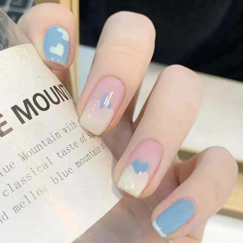 24Pcs Mid-length Ballet False Nails Cute Childlike Rainbow Press On Nails Iced Through Milk Tea Fake Nails Free Shipping Items