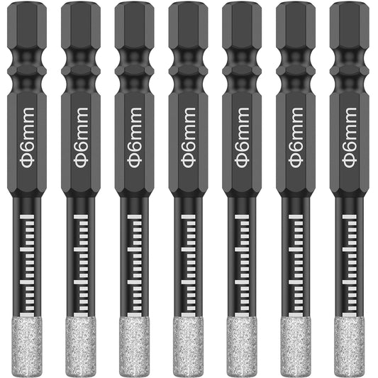 7Pcs 6mm Dry Diamond Drill Bits Set Vacuum Brazed Core Drill Bit Kit Quick Change Hex Shank for Porcelain Granite Tile Marble