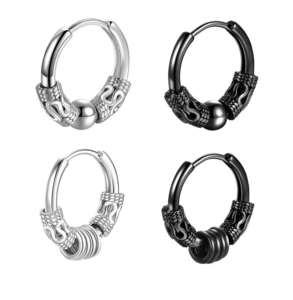 1Pair Punk Stainless Steel Round Circle Totem Hoop Earrings For Men Women Not Fade Ear Rings Hip Hop Male Jewelry