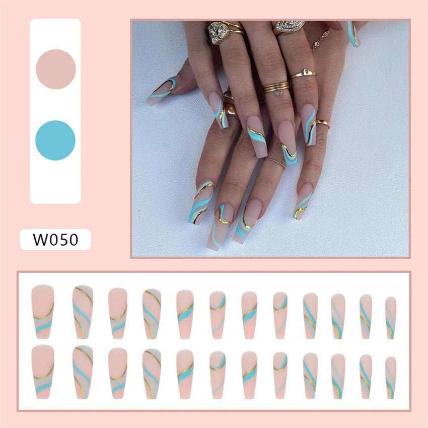 24p Artificial Acrylic Nail Art Fake Nails Full Coverage Removable Pressing Nail Tips Lotus Root Pink Leopard Print False Nails