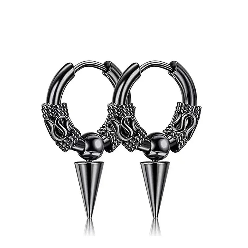 2pcs Fashion Cross Feather Stud Earrings, Punk Rock Style For Women Men High Quality Stainless Steel Hiphop Ear Jewelry