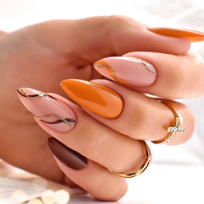 24Pcs Ballerina Press On Nail Tips Oval Head False Nails Almond Artificial Fake Nails With Glue Full Cover Press Manicure Tools