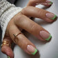 24pcs French Green Edge Seamless Removable Fake Nails Capsule Finished Full Cover Waterproof Artificial Press On False Nails