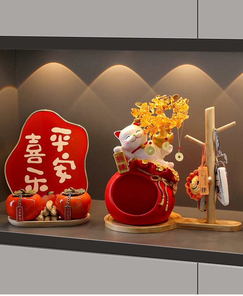 Haibeihai Lucky Cat Key Storage Entrance Decoration Home Living Room Desktop Pachira Macrocarpa Entrance Decorations