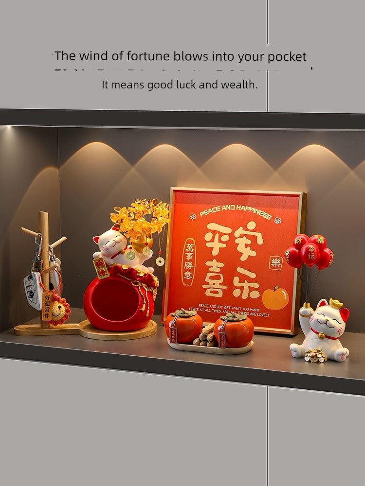 Haibeihai Lucky Cat Key Storage Entrance Decoration Home Living Room Desktop Pachira Macrocarpa Entrance Decorations