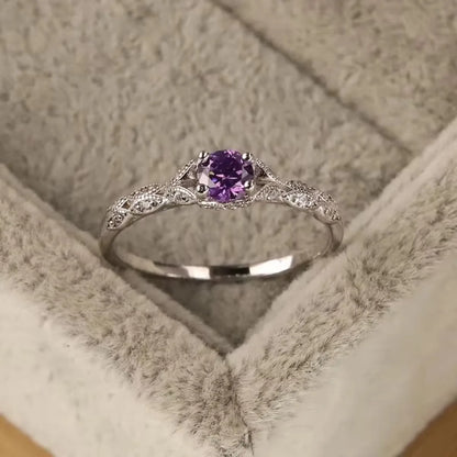 Silver Luxury Style Amethyst Zircon Women's Ring From Europe And America, Simple And Fashionable Gemstone Temperament Ring