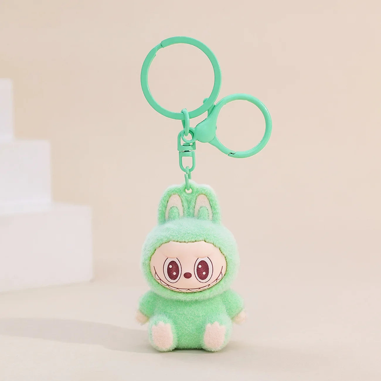 Sitting Labubu Doll Keychain External Implantation Fluff Pvc  Phone Ornaments Bag Charms Car Keychain Christmas Gifts