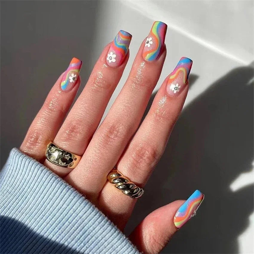 24p Artificial Acrylic Nail Art Fake Nails Full Coverage Removable Press On Nails Tip French Light Pink Heart False Nail Designs