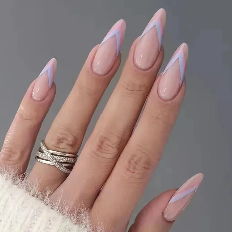 24Pcs Ballerina Press On Nail Tips Oval Head False Nails Almond Artificial Fake Nails With Glue Full Cover Press Manicure Tools