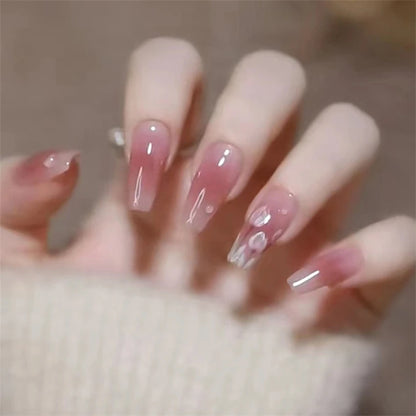 24Pcs/Lot Milky White Gradient Long Wearing False Nail Tips Acrylic Press on Nails Removable Reusable Artifical Fake Nails Art