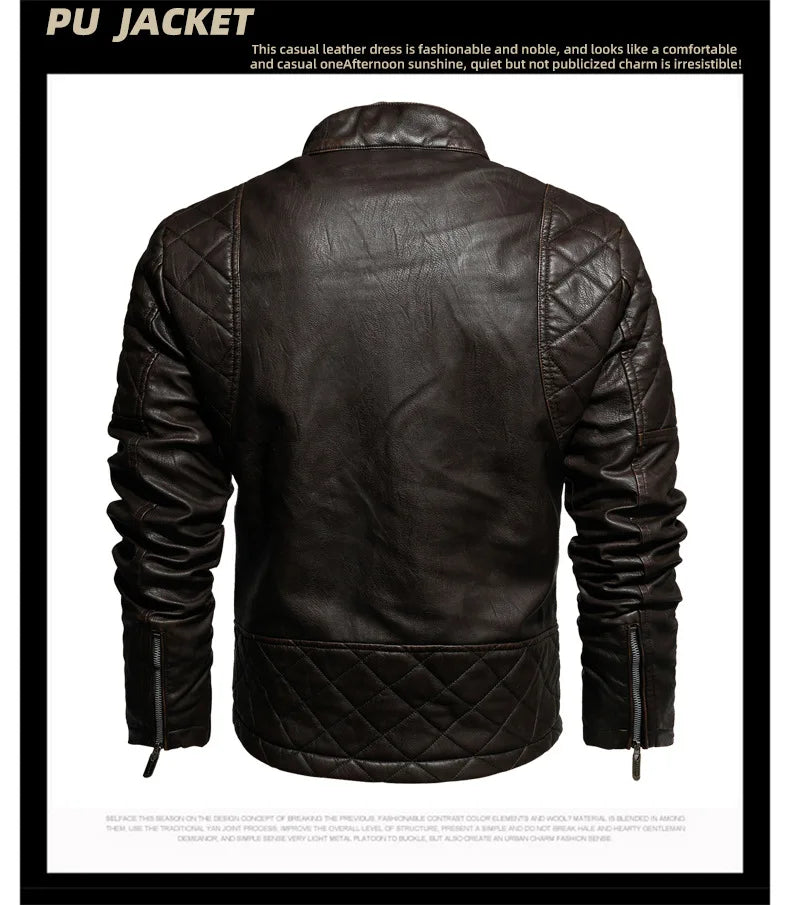 Autumn Winter Outdoor Casual Motor Biker PU Leather Jacket Men Fashion Leather Jacket Men Motorcycle Slim Fleece Jacket Coat
