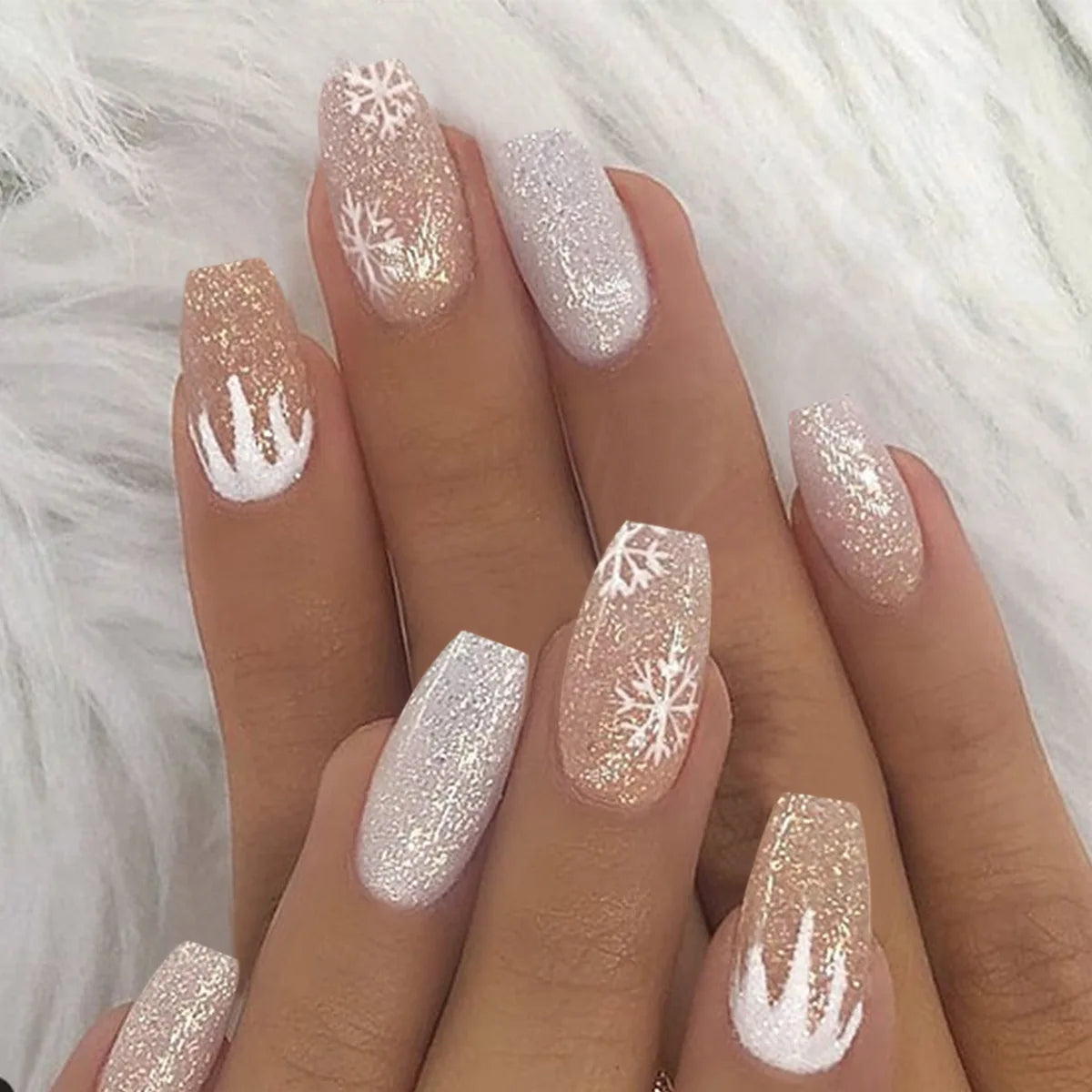 24ps/Box Long Ballerina Full Cover Artificial French False Nails Art Green Graffiti Color Blocking Gold Thread Fake Nail Tips