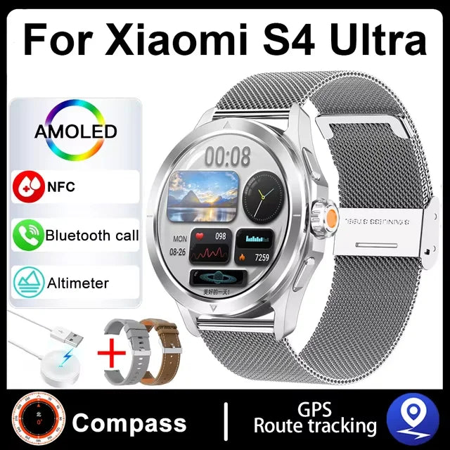 S4 Ultra Smart Bracelet Men Watch For Xiaomi  AMOLED HD Screen Bluetooth Call GPS Trajectory NFC Heart Rate Compass SmartWatches