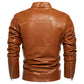 Men Fur Lined Warm Motorcycle Jacket Slim Street Fashion BLack Biker Coat Pleated Design Zipper 2024 Winter Black Leather Jacket