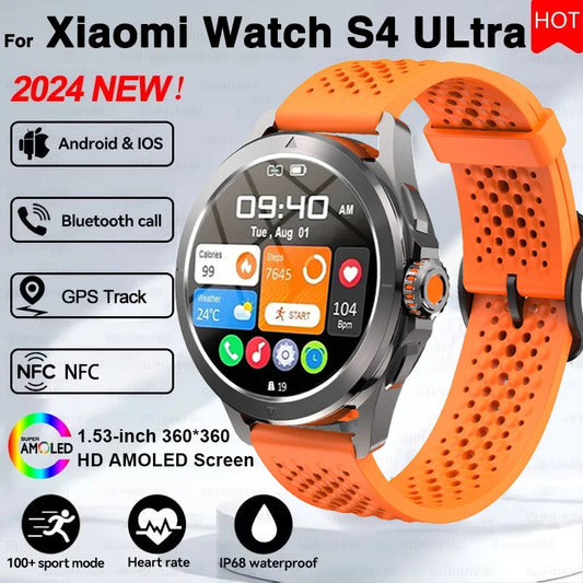 S4 Ultra Smart Bracelet Men Watch For Xiaomi  AMOLED HD Screen Bluetooth Call GPS Trajectory NFC Heart Rate Compass SmartWatches