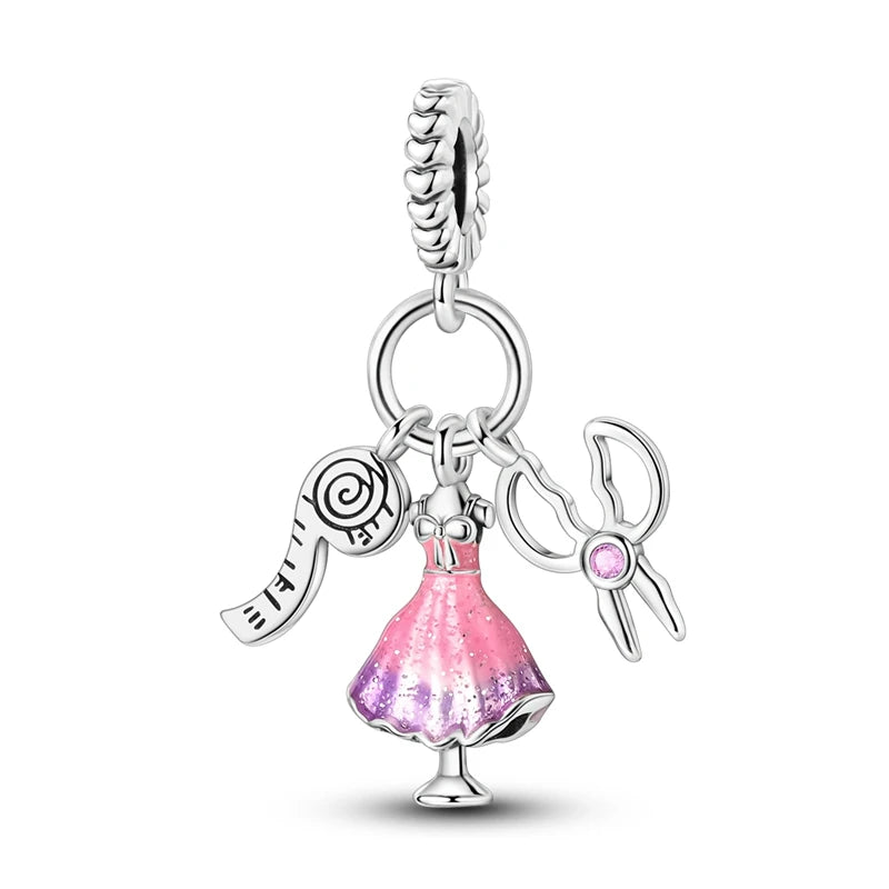 925 Silver Charms Beads Fit 3mm Original Bracelet Game Machine Box Afternoon Tea Dessert Romantic Pink Pendant DIY Jewelry