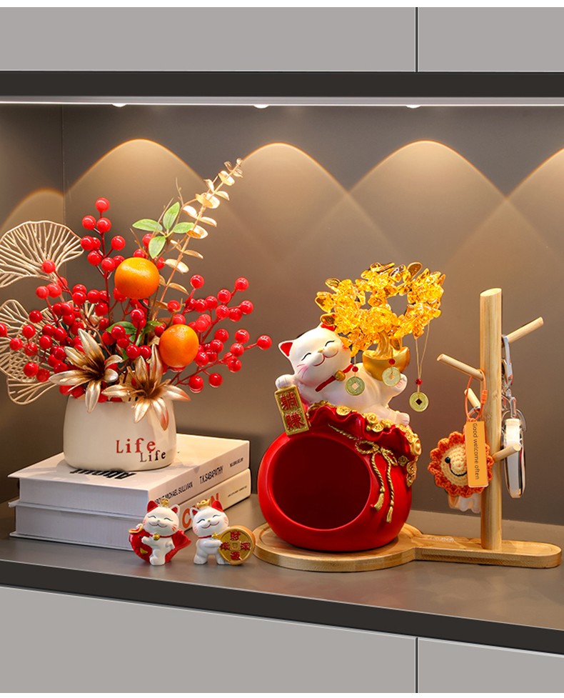 Haibeihai Lucky Cat Key Storage Entrance Decoration Home Living Room Desktop Pachira Macrocarpa Entrance Decorations