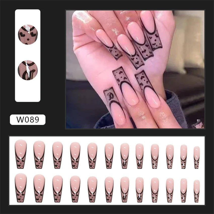 24p Artificial Acrylic Nail Art Fake Nails Full Coverage Removable Pressing Nail Tips Lotus Root Pink Leopard Print False Nails