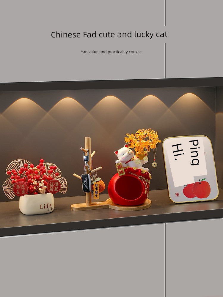 Haibeihai Lucky Cat Key Storage Entrance Decoration Home Living Room Desktop Pachira Macrocarpa Entrance Decorations