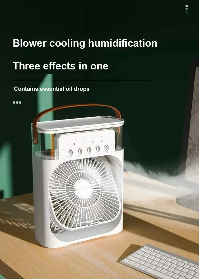 3 In 1 Fan AIr Conditioner Household Water Mist USB Fan Small Air Cooler LED Night Light Portable Humidifier Air Adjustment Fan