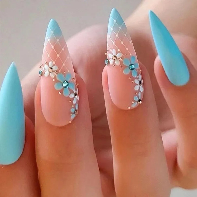 24pcs French Green Edge Seamless Removable Fake Nails Capsule Finished Full Cover Waterproof Artificial Press On False Nails
