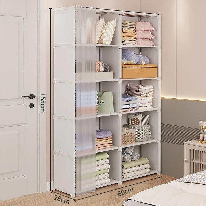 Dustproof Wardrobe Simple Cloth Wardrobe Organization Shelves Multipurpose Storage Rack High Capacity Furniture Closet Cabinet