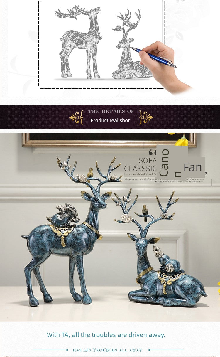 European-Style Living Room TV Cabinet Deer Decoration Craft Gift