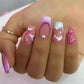 24Pcs Medium Long Ballet Fake Nails Art Flat Head Gold Line Frosted False Nails Press on Full Cover Removable Stick on Nail Tips