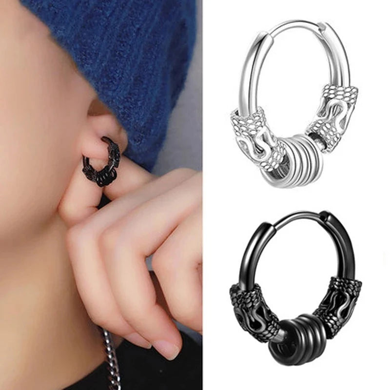 1Pair Punk Stainless Steel Round Circle Totem Hoop Earrings For Men Women Not Fade Ear Rings Hip Hop Male Jewelry