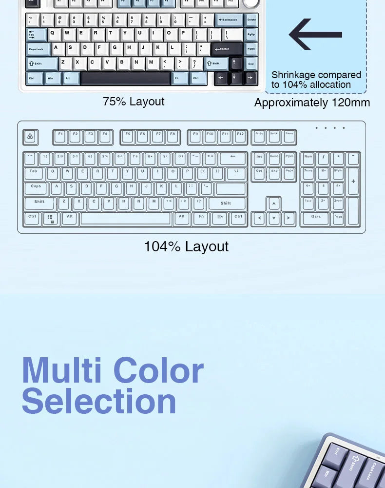 AULA F75 Mechanical Keyboard 2.4G Wireless/Bluetooth/Wired RGB PBT 75% Layout OEM Profile Gasket Customized Pc Gaming Keyboard