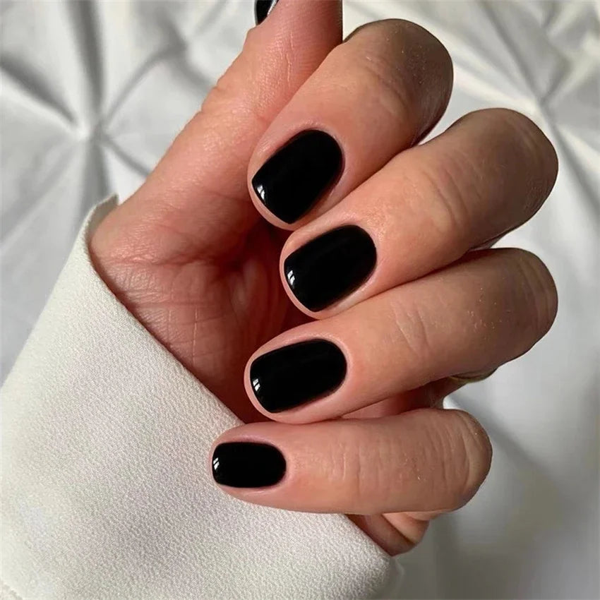24pcs Artificial Nail Art Fake Nails Full Coverage Removable Ballet Short Press On Nails tips Chips Waterproof Solid Colour set