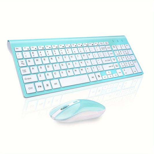 Wireless Keyboard and Mouse Combo, Compact Full Size Wireless Computer Keyboard and Mouse Set 2.4G Ultra-Thin Sleek Design for Windows, Computer, Desktop, PC, Notebook, Laptop
