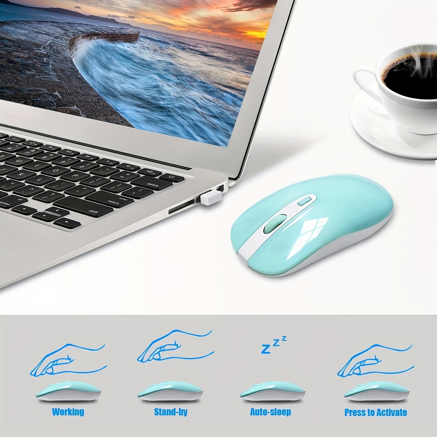 Wireless Keyboard and Mouse Combo, Compact Full Size Wireless Computer Keyboard and Mouse Set 2.4G Ultra-Thin Sleek Design for Windows, Computer, Desktop, PC, Notebook, Laptop